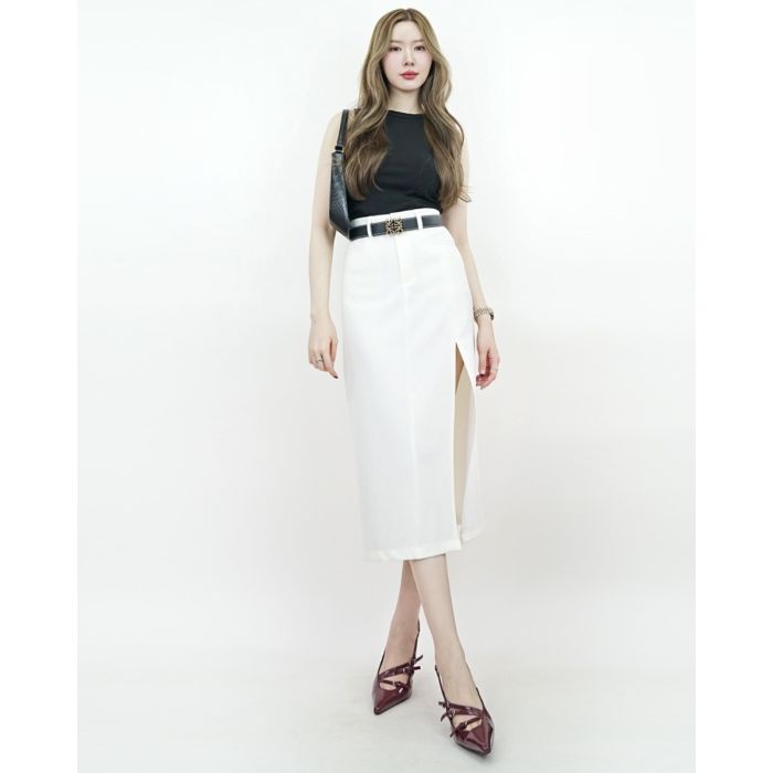 MACADAMIA SPLIT FRONT MIDI SKIRT