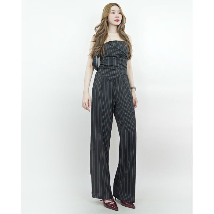 PECAN PINSTRIPE TUBE & PANTS SET-BLACK