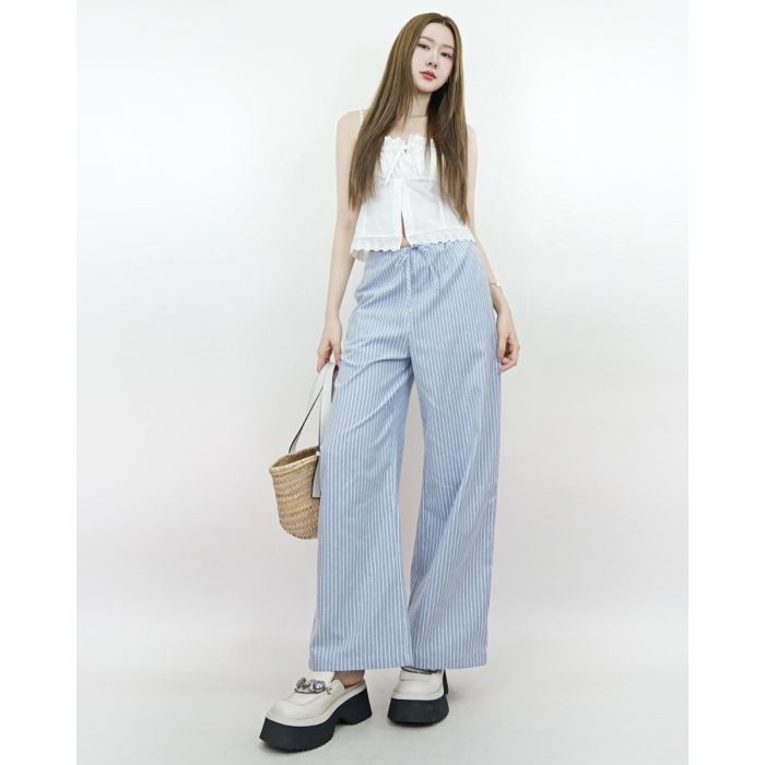 CERRADO STRIPE TIE WAIST PANTS-BLUE