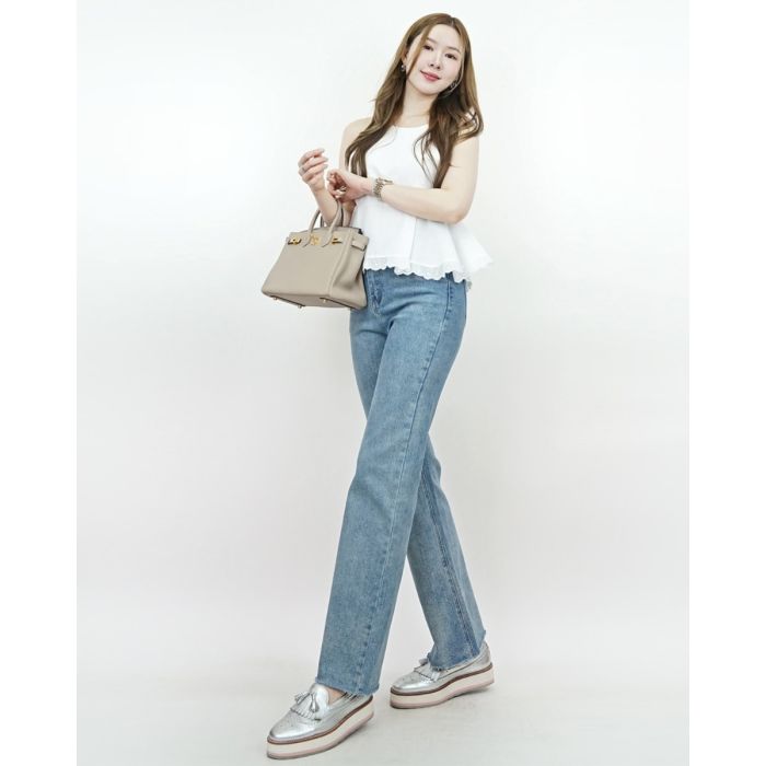 SCULPTED FULL-LENGTH DENIM PANTS-BLUE-XL