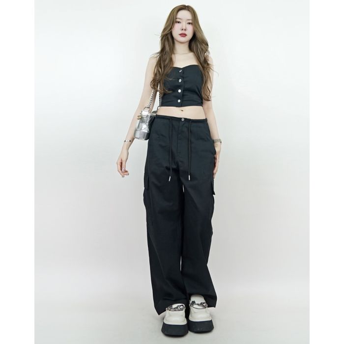 BERNA TUBE & CARGO PANTS SET-BLACK