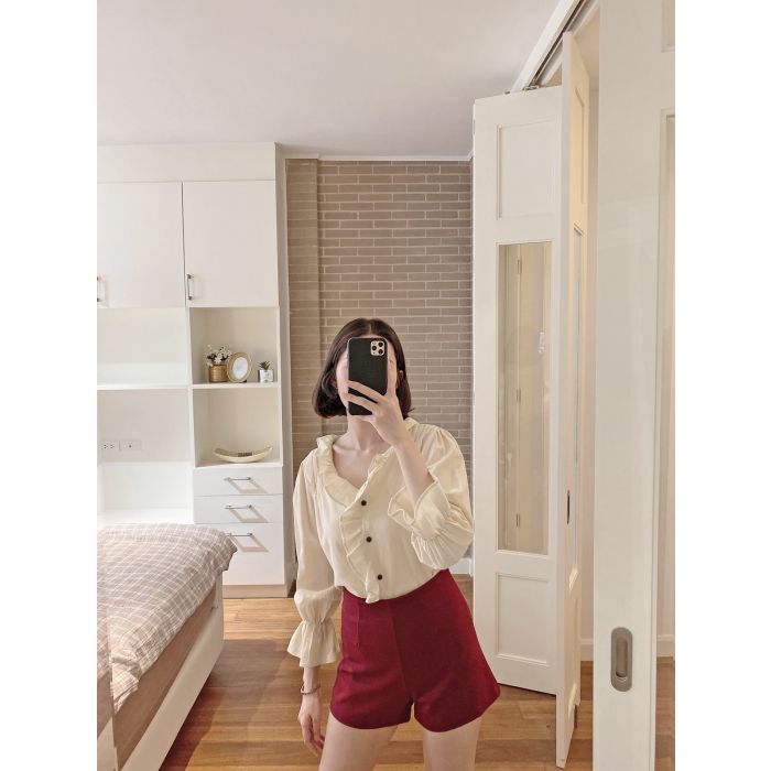 BASIC HIGH WAISTED SHORTS-BURGUNDY-M