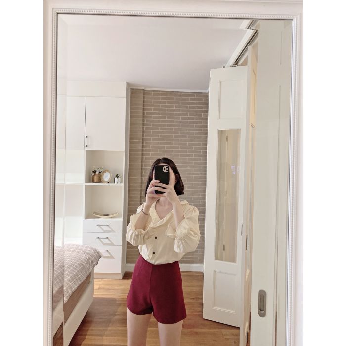 BASIC HIGH WAISTED SHORTS-BURGUNDY-S