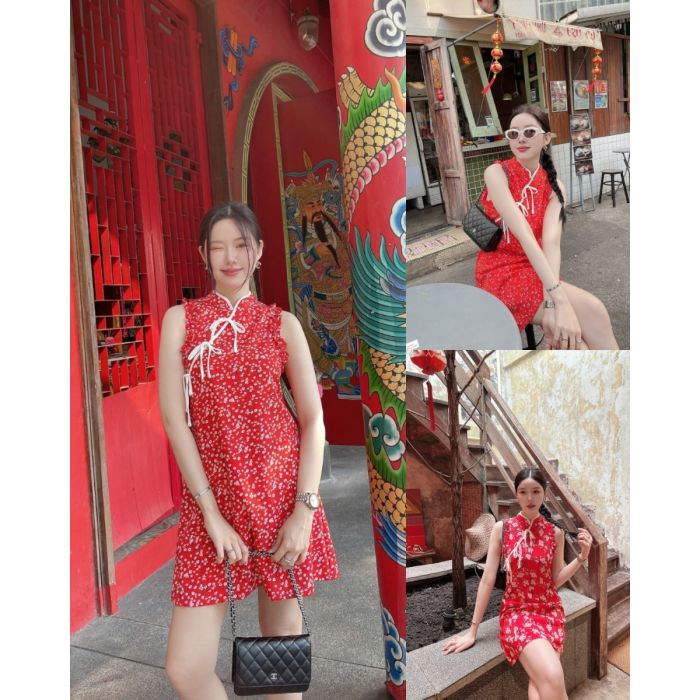 LUNAR FLORAL PRINT QIPAO DRESS