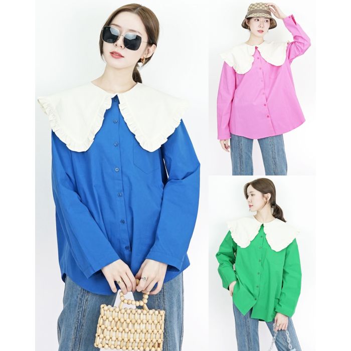 NEON OVERSIZED COLLAR COTTON BLOUSE