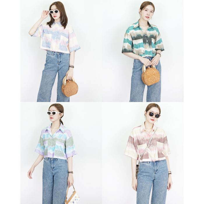 WATERCOLOUR CHIFFON CROP SHIRT