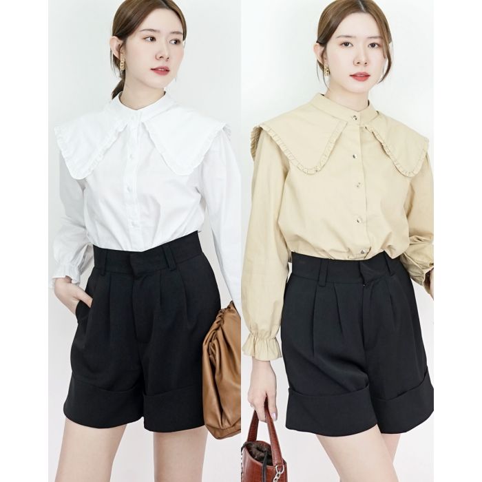 BEAUX RUFFLE COLLAR COTTON BLOUSE