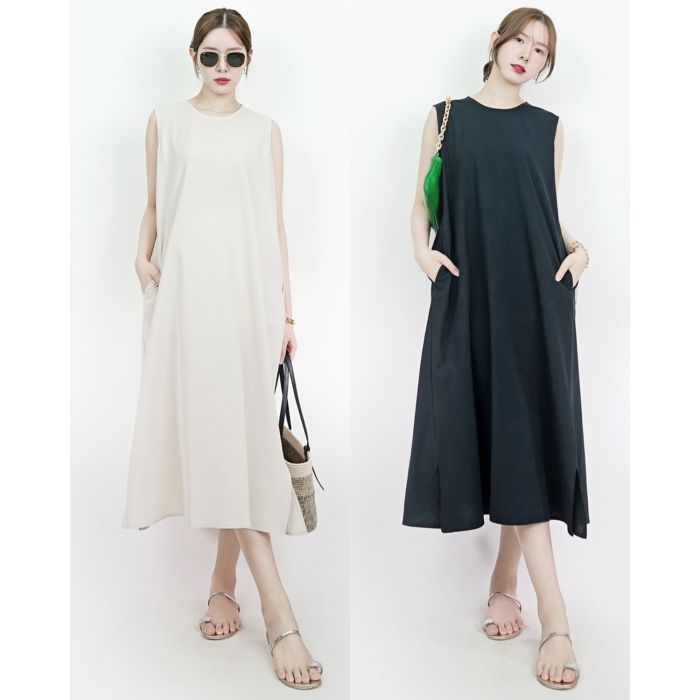 AIRI COTTON LINEN MIDI DRESS