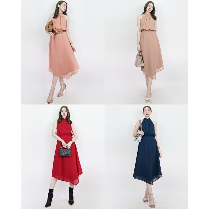 HAZEL BOW BACK CHIFFON MIDI DRESS