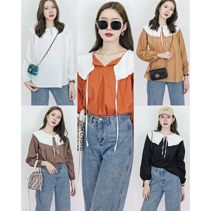 HARVEST BOW COLLAR OVERSIZED BLOUSE