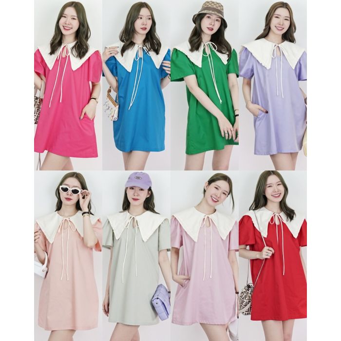 PUDDING BOW OVERSIZED COLLAR DRESS