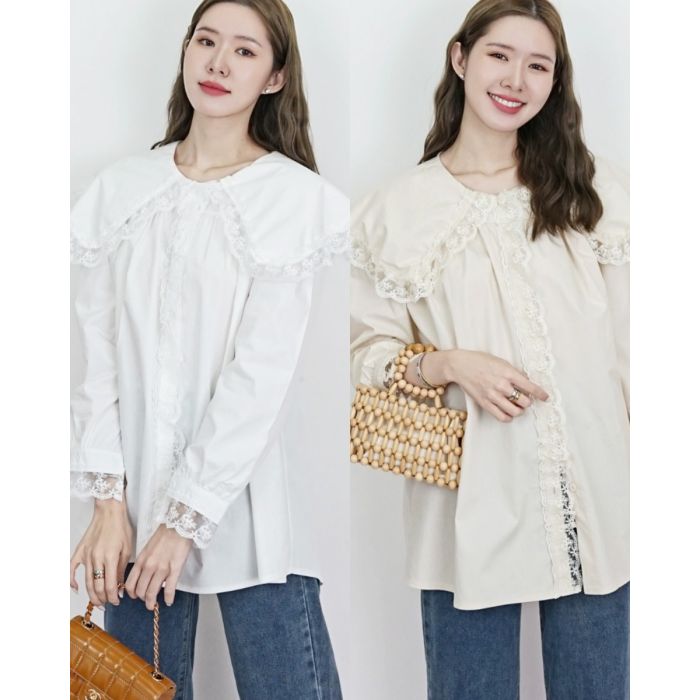 MAGGIE LACE TRIMMED COTTON BLOUSE