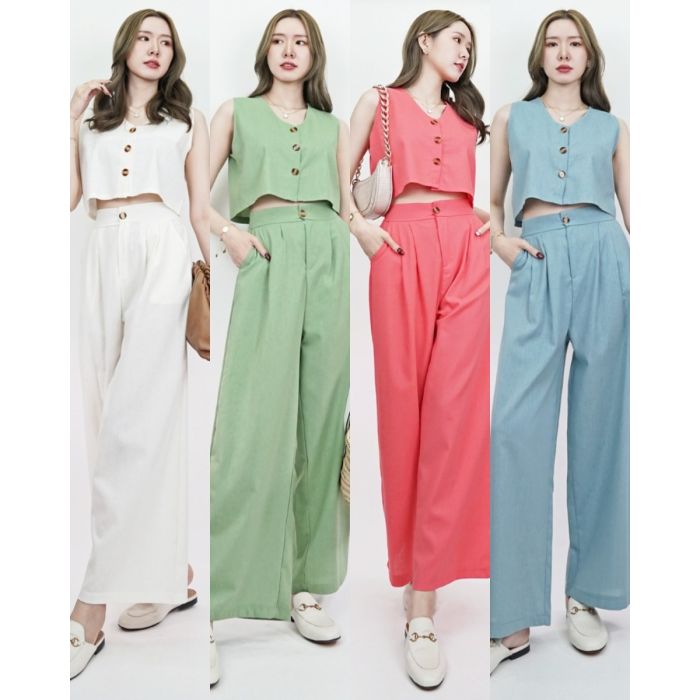 BORA SLEEVELESS TOP & PANTS LINEN SET