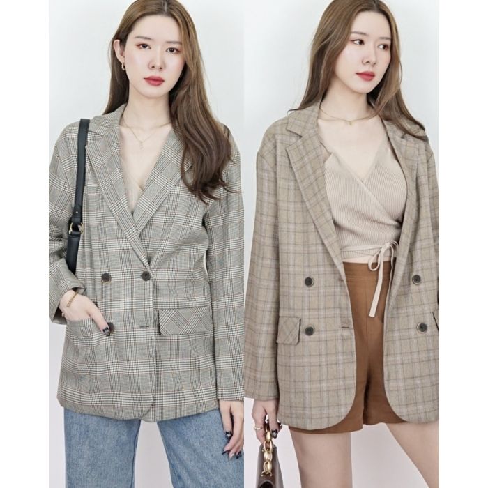 BERLIN DOUBLE BUTTON PLAID BLAZER