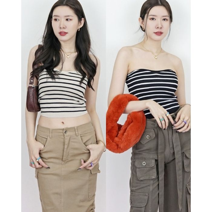 CURVE STRIPED KNIT TUBE TOP