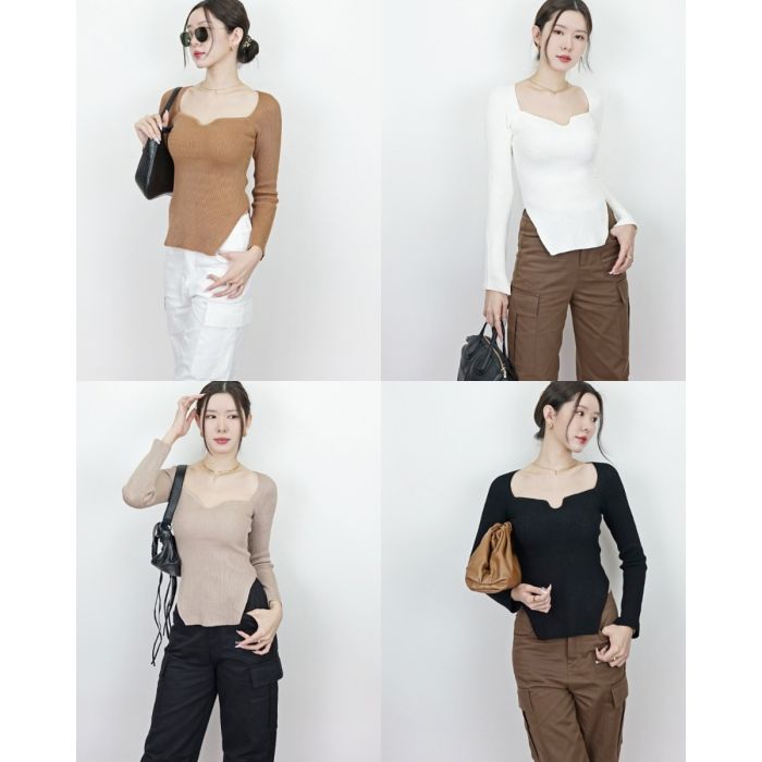 IRENE SPLIT RIBBED KNIT TOP