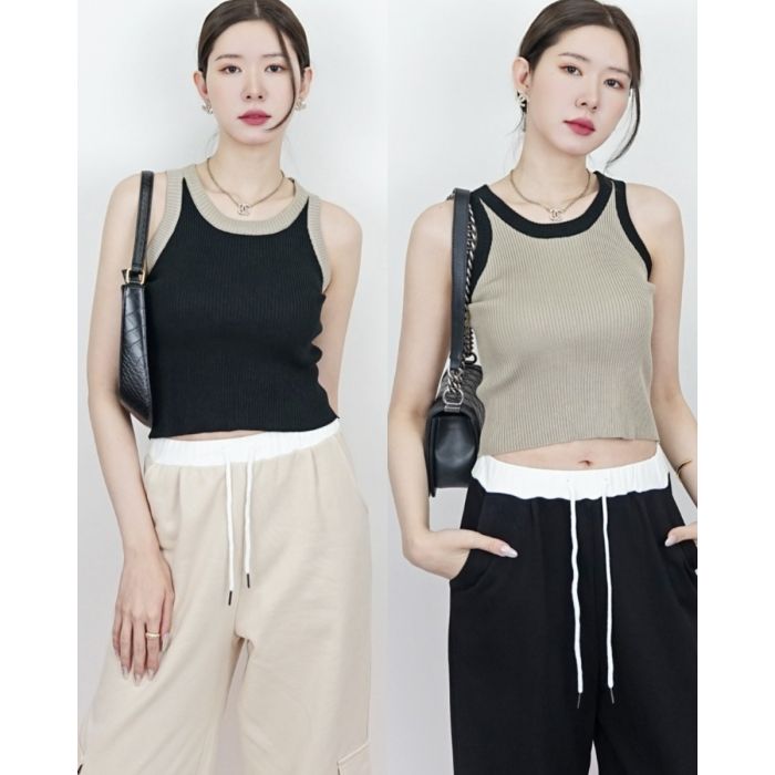 COFFEE KNIT SLEEVELESS TOP