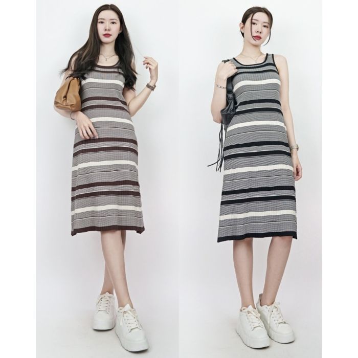 ROASTER STRIPED KNIT SLEEVELESS DRESS