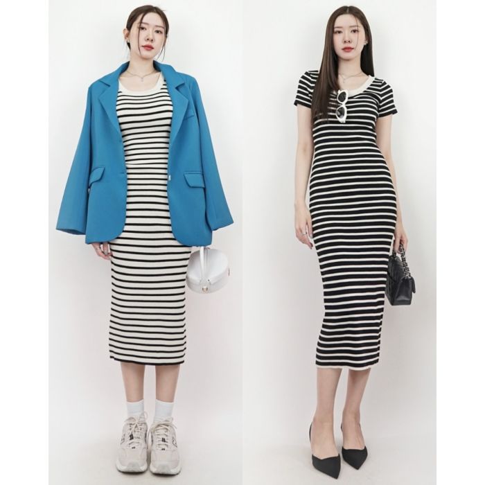 MELBOURNE STRIPED KNIT MIDI DRESS