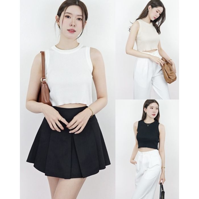 BASIC CROPPED SLEEVELESS KNIT TOP