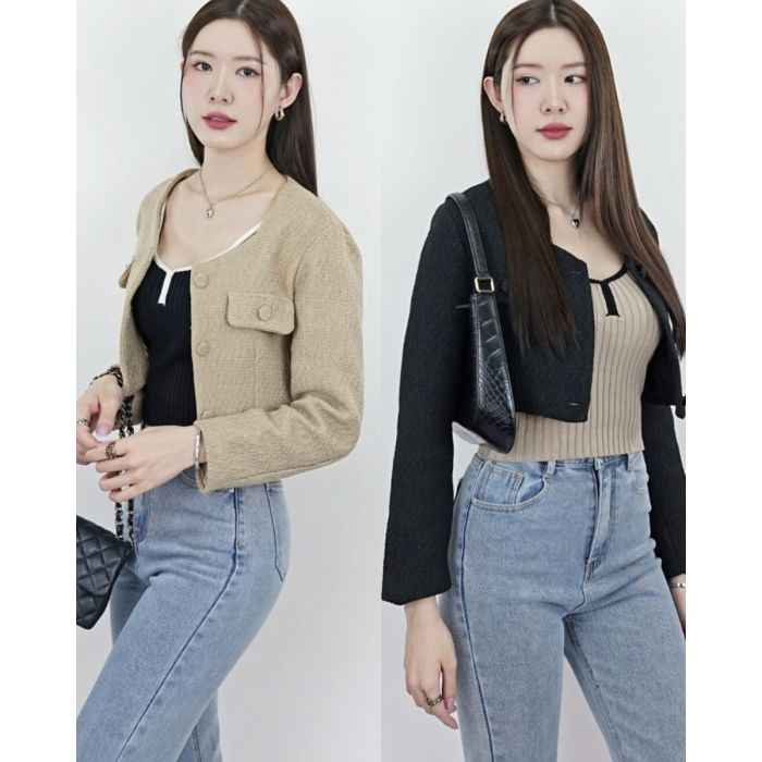 VERONA BURLAP TWEED CROP JACKET