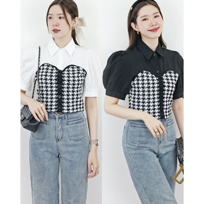 GRANVILLE HOUNDSTOOTH BLOUSE