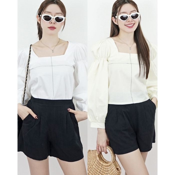 SHOKUPAN TIE BACK COTTON BLOUSE