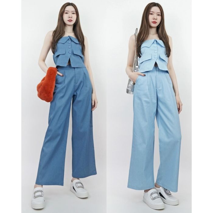 GISELLE DENIM TUBE & PANTS SET