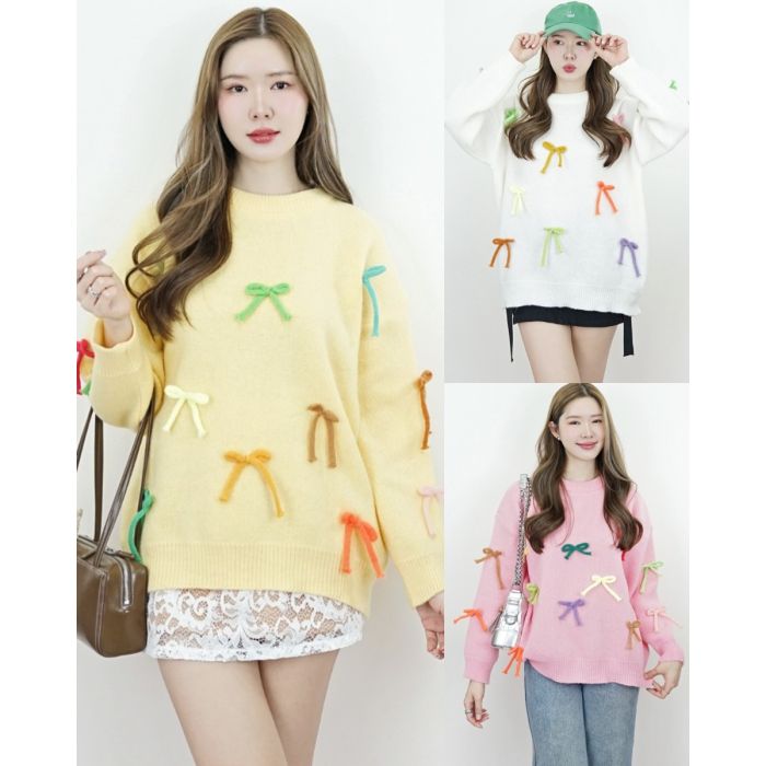 MULTICOLOUR BOW KNIT OVERSIZED SWEATER