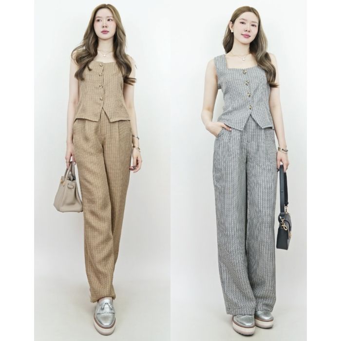 BISCUIT TWEED BELTED VEST & PANTS SET