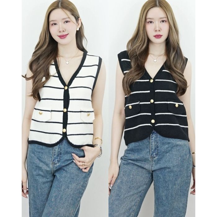 WAFER STRIPE KNIT VEST TOP