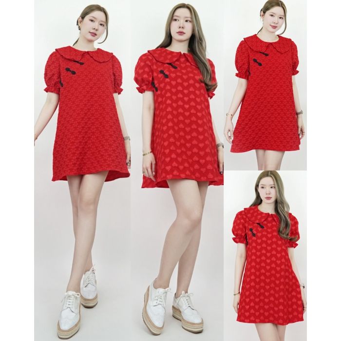 LUNAR COLLAR RED EMBOSSED DRESS