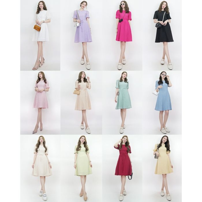 CRUNCHY TIE WAIST CHIFFON DRESS