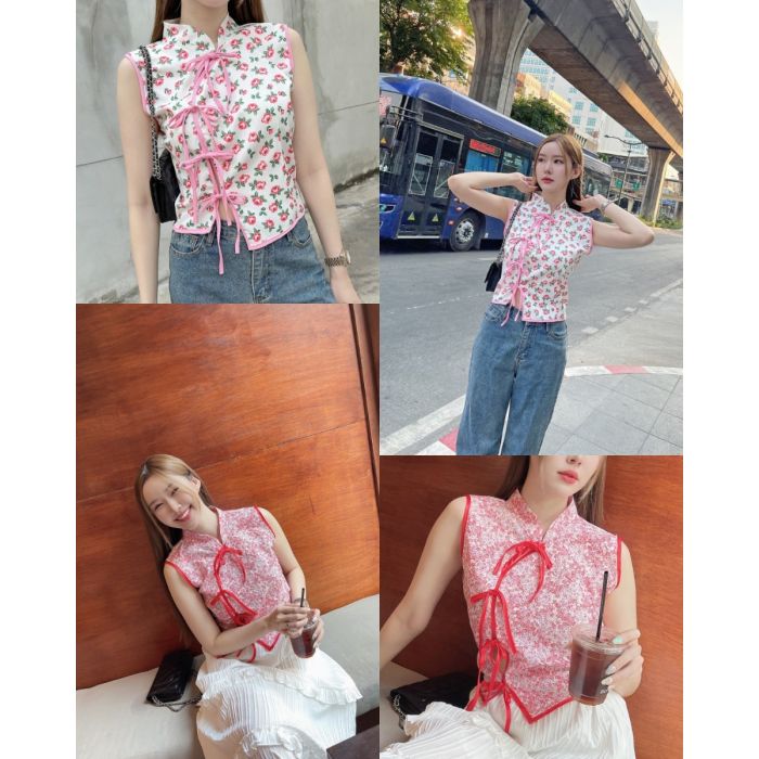 BLOOMING PEONY MANDARIN COLLAR BLOUSE