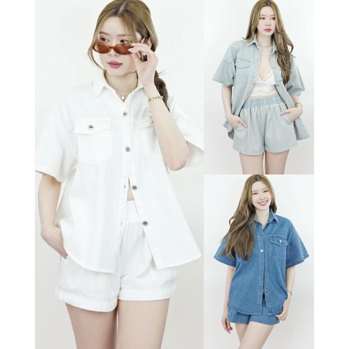 OVERSIZED DENIM SHIRT & SHORTS SET