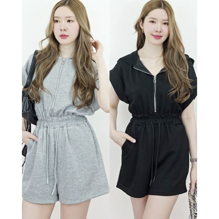 ZIPPER FRONT HOOD PLAYSUITS