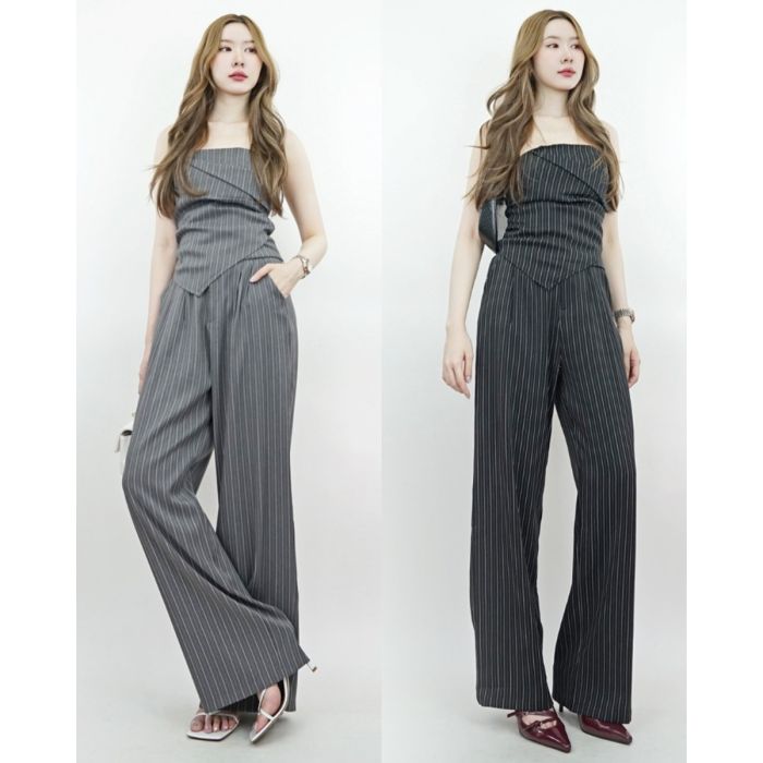 PECAN PINSTRIPE TUBE & PANTS SET