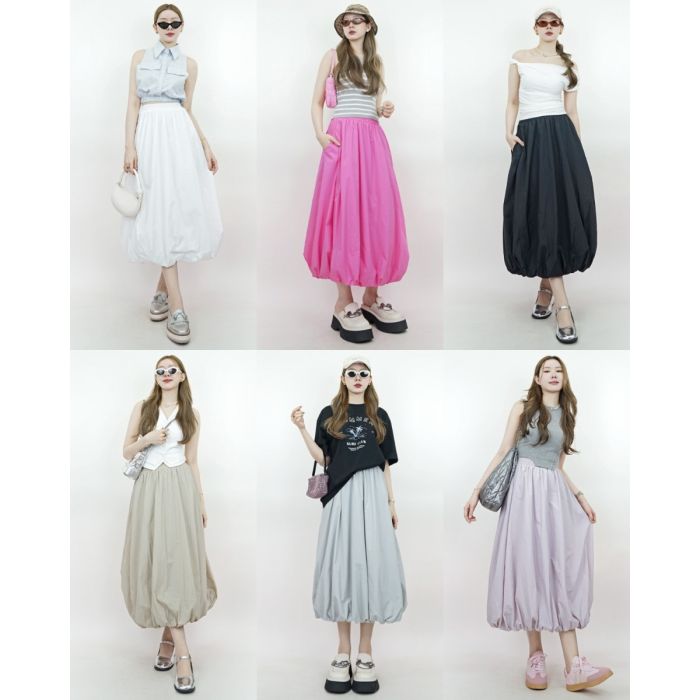 NYLON BALLOON MIDI SKIRT