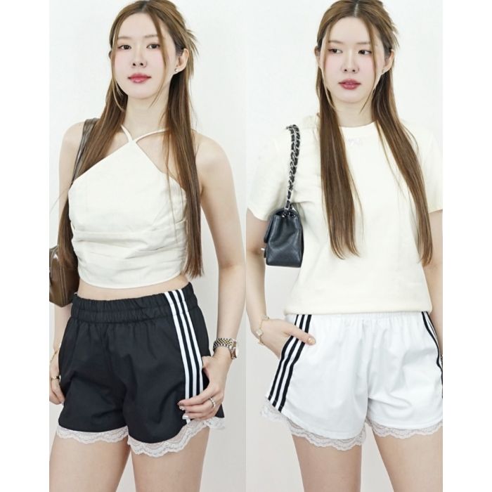 RILEY SPORTY LACE TRIM SHORTS