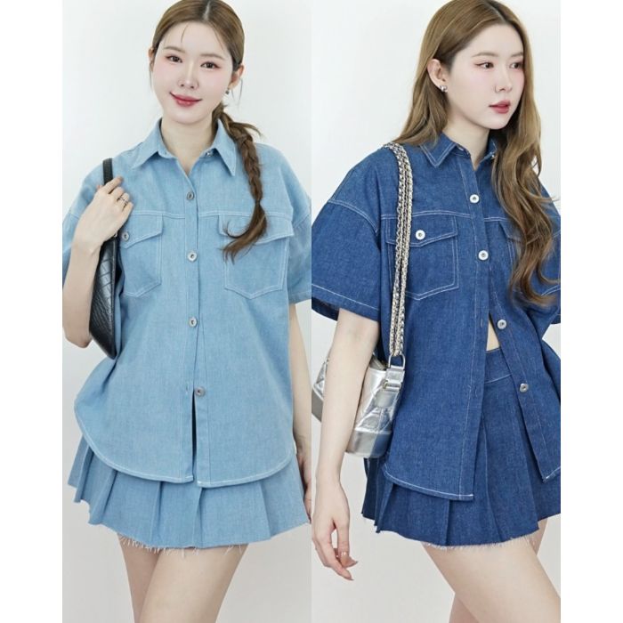 ABBY DENIM SHIRT & SKIRT SET