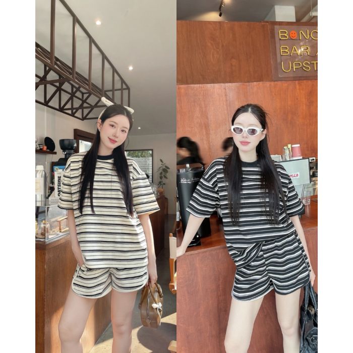 KAYCE STRIPE TOP & SHORTS SET