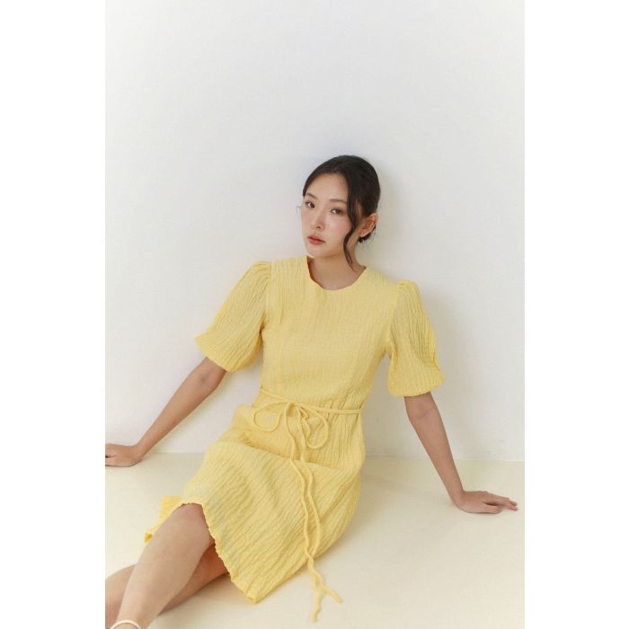 CRUNCHY TIE WAIST CHIFFON DRESS-YUZU-L