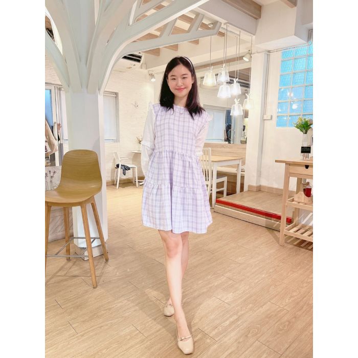 BLAIR PLAID RUFFLE OVERSIZED DRESS-LAVENDER