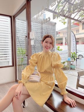 ALIVIA BOW SMOCKED COTTON DRESS-LEMON