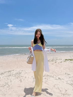 BEACH WAVE BASIC PANTS-YELLOW