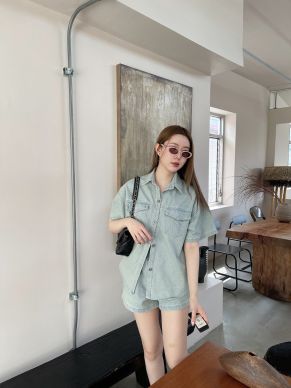 BOW OVERSIZED DENIM SHIRT & SHORTS SET-SKY