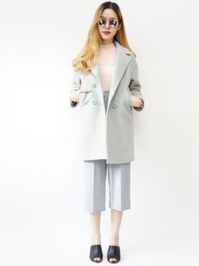 DUSTY DOUBLE BUTTON WOOL COAT-MINT-L