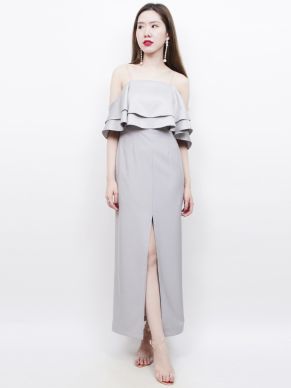 ESTELL SPLIT FRONT MAXI DRESS-GREY-M