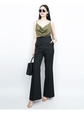 NIRA BASIC FLARE PANTS-BLACK-L