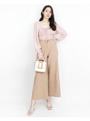 GRACIE WIDE LEG LINEN PANTS-KHAKI